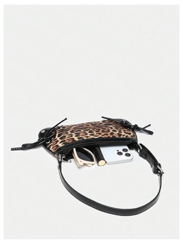 Image of QWINEE Women's Leopard Print Purse Y2k Cheetah Shoulder Bag Bow Studded Clutch Zipper Adjustable Strap Underarm Bag