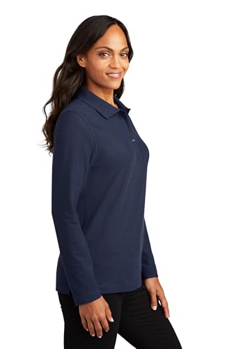 Port Authority Ladies Silk Touch Long Sleeve Polo Shirt Navy