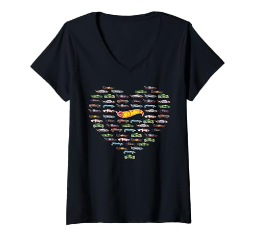 Womens Hot Wheels - Heart Shape Valentine's Day V-Neck T-Shirt - image 1