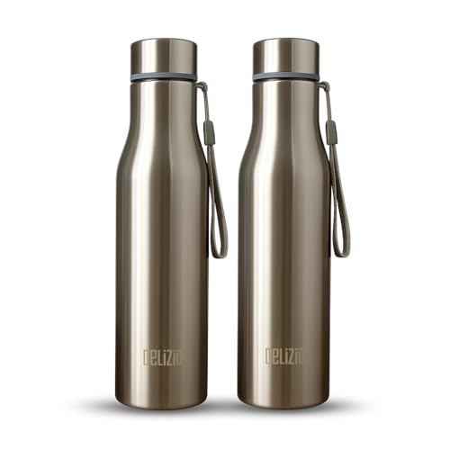 Image of KEMP DELIZIO Edition Stainless Steel Fridge Water Bottle 1000 ML | 1 L | Single Walled | Office | Gym | Travelling | Leak Proof LID | ECO Friendly | BPA Free | for Adult, Kids (BRITA-2 Pack)
