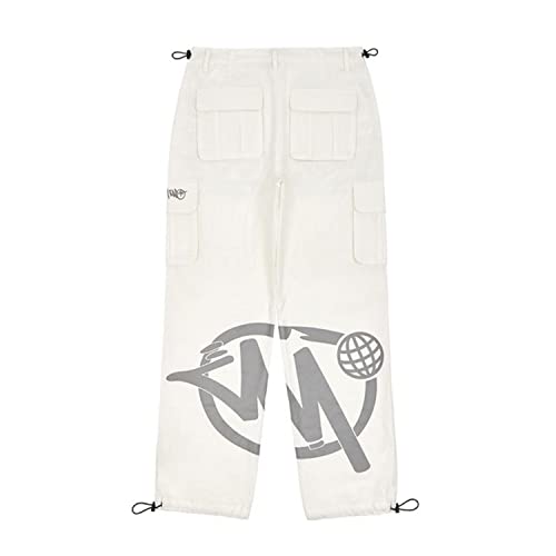 KOBPT High Waist Baggy Jeans Mens Y2K Minus Two Cargo Pants New Harajuku Hip Hop Gothic Loose Joggers Overalls Streetwear White