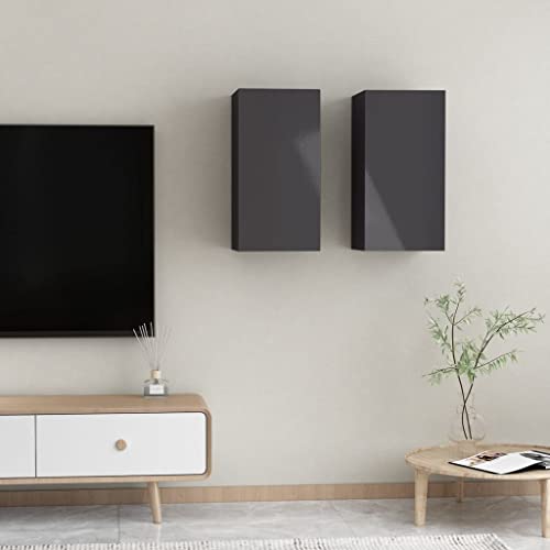 WHOPBXGAD Soporte Multifuncional para TV Soporte para TV de salónMuebles TV 2 uds Madera contrachapada Gris Brillo 30,5x30x60 cmAdecuado para el salón Dormitorio