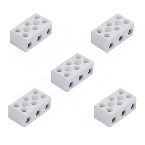 3 Bloques De Terminal De Cerámica De Vía, 30a 250v Conectores De Cerámica De Porcelana De Alta Temperatura Con Apertura De Entrada De 6mm Para Cable Eléctrico, Y Varias Situaciones De Cableado 5pcs