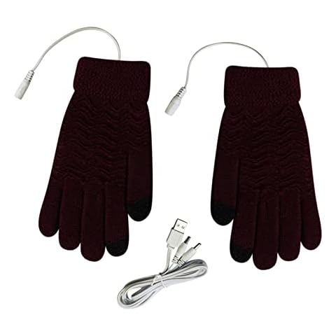MVNB Electric Heating Gloves 5-finger Gloves Touched Electric Screen Heating Knitted USB Gloves Women Gloves (Wine, One Size) Cover