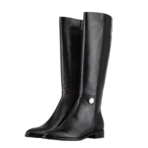 Bottes hautes en cuir véritable avec semelle confortable contre le froid