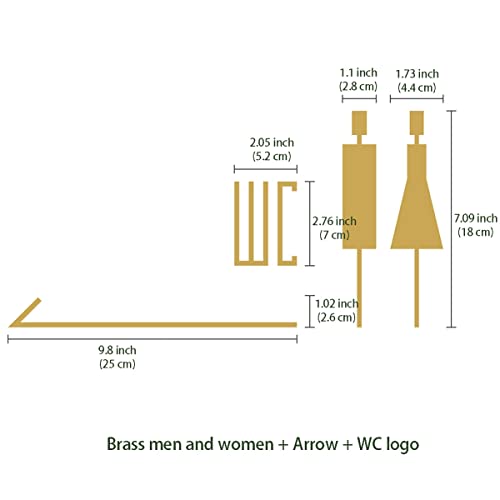 Letrero para inodoro, Letrero de WC para hombres y mujeres de latón Conjunto de figuras de flecha, Letreros para puertas de baño modernos, Señalización para discapacitados para hotel, Tienda, Estacio