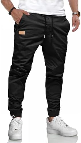 LIUPMWE Herren Hose Chino Cargo Hose Jogginghose Herren Baumwolle Casual Sweatpants Herren Freizeithose Elastische Pants Taille mit Kordelzug Taschen