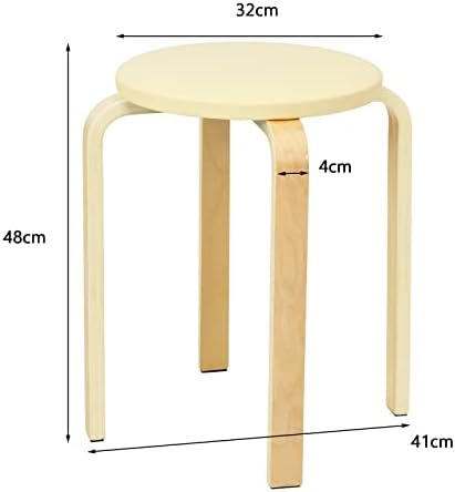 COSTWAY Set of 4 Stacking Wooden Stools, Upholstered Round Bar Stool with Non-Slip Foot Mat, Breakfast Dining Chair for Home Kitchen Office (with Cushioned Seat, Nature)