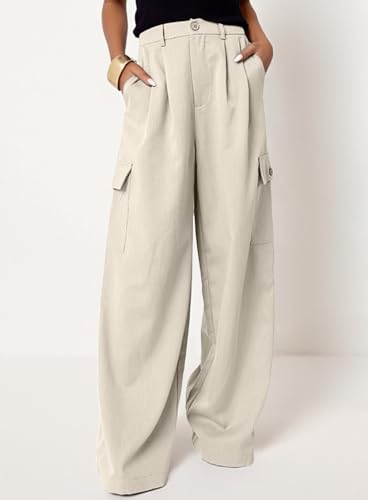 Dokotoo Womens High Waisted Wide Leg Cargo Pants Baggy Casual Work Pants with 4 Pockets