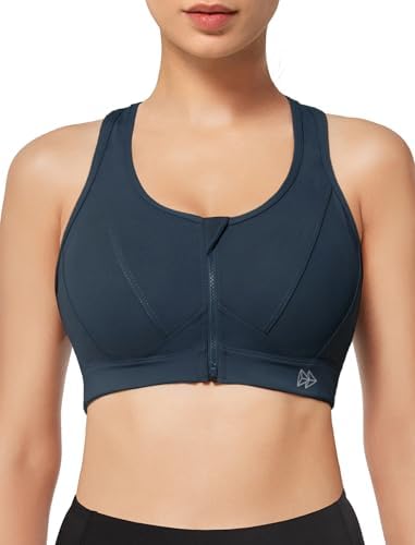 Yvette Sport BH Starker Halt Vorderverschluss | Mesh Ringerrücken,Große Größen,eingenähte Cups,für Lauf Joggen Reiten