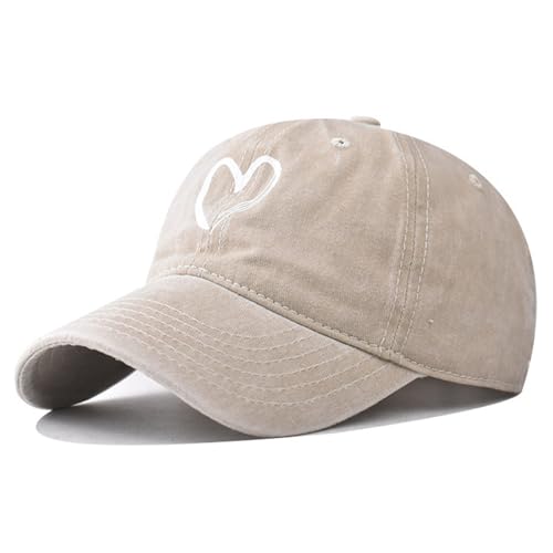 Image of MAZELIKEHOOD Baseball Cap Adjustable Unisex Cotton Breathable Casual Sport Heart Sun Hat for Women Men Beige