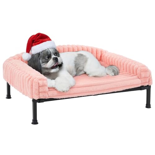 Veehoo Hundeliege Hundesofa für Mittlere Hunde, Flauschige Erhöhtes Hundebett mit Abnehmbarem Polster und Orthopädische Matratze, Hunde Sofa Katzensofa mit rutschfeste Füße, Rosa 75x50x10cm