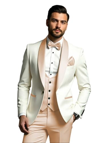Poliprom Suits for Men Slim Fit 3 Piece Tuxedo Blazer Pants Blush Pink Suits for Formal Wedding Prom Party Suit Size S