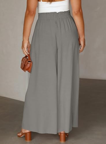 Eytino Plus Size Pants for Women Casual Drawstring Elastic Waist Wide Leg Pants Beach Trousers with Pockets,2X High-Rise2