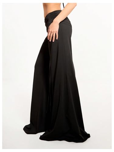 MakeMeChic Women's Y2k Wide Leg Ruched Foldover Drawstring Pants Low Waist Palazzo Trousers3