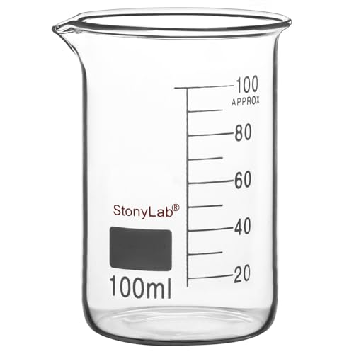 stonylab Bécher en Verre, 1 Pièce, Verre Borosilicaté Gradué, Forme Basse Griffin avec Bec Verseur, 100 ml
