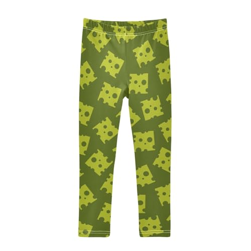 Green Cheese Pattern Girls Leggings,Workout Leggings for Girls Toddler Athletic Leggings Size for 3-10T