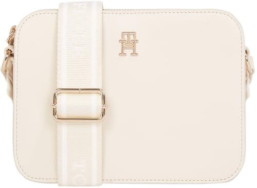 Tommy Hilfiger Bolso bandolera Mujer Logotape Camera Bag con correa ancha, Beige (Sugarcane), Talla Única