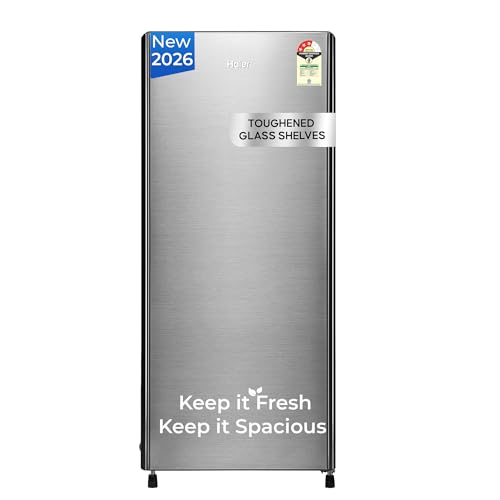 Image of Haier 190L 3 Star Direct Cool Single Door Refrigerator | Toughened Glass Shelves | Fast Ice Making in Just 60 minutes | Large Veg Box| Easy Clean Back (HED-203TDSA-N, Brushline Silver)