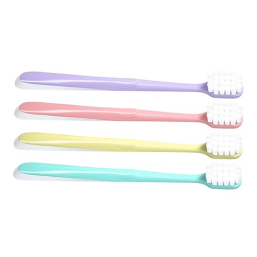 POPETPOP 4 piezas Cepillos de Dientes Adultos con Cerdas Suaves de Algodón Cabezal para Limpieza Eficaz y Cuidado de Encías Colores Azul Rosa Púrpura y Amarillo
