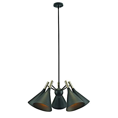 Addington Park 31777 Loreto Collection 5-Light Modern Chandelier with Metal Shades, Dark Bronze Finish and Antique Brass Accents