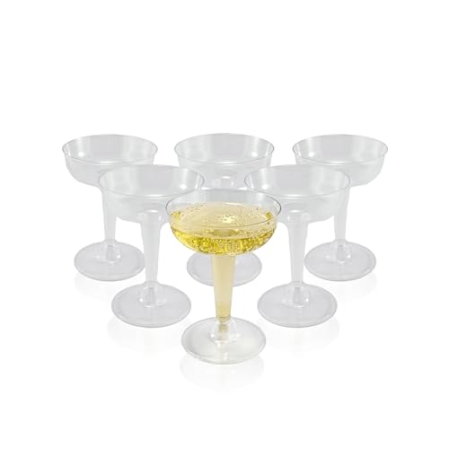 6-Pack Plastic Champagne Coupe Glasses – 125ml / 4.2oz Clear Classic-Style Party Drinkware for Cocktails, Champagne, Weddings, Birthdays, and Celebrations