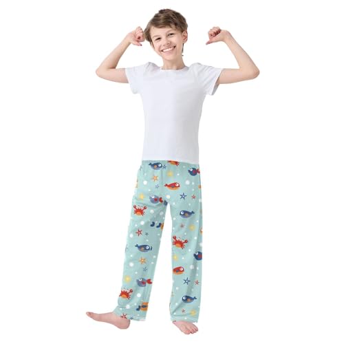 ZZXXB Sea Fish Crab Boys Long Pants Soft Trousers Elastic Waist Kids Lounge Bottoms with Pockets S-XL2