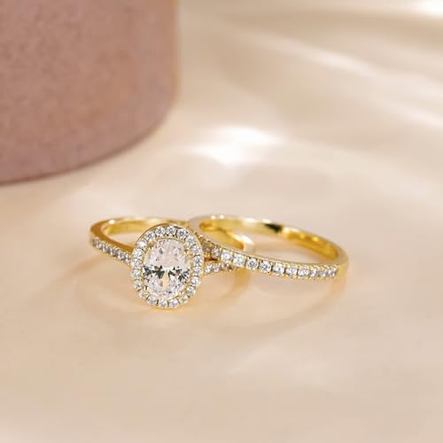 Image of EAMTI 1.5CT 925 Sterling Silver Cubic Zirconia Bridal Rings Sets Oval Cut CZ Engagement Rings Wedding Band For Women Size 4-10