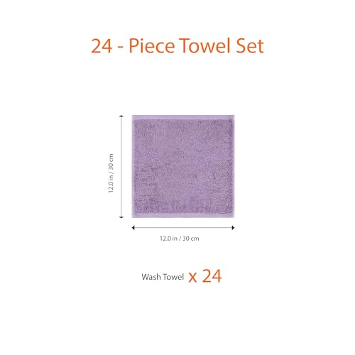 Amazon Basics face Towels for bathroom, 100% Cotton Extra Absorbent washcloth, Fast Drying - salon towel - 24 Pack Lavender (12 x 12 inches)