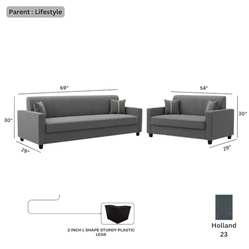 Image of FURNY Homeoy 5 Seater Fabric 3+2 Sofa Set (Dark Grey) with Premium Velvet Finish | Durable Comfort | Ideal for Living Room
