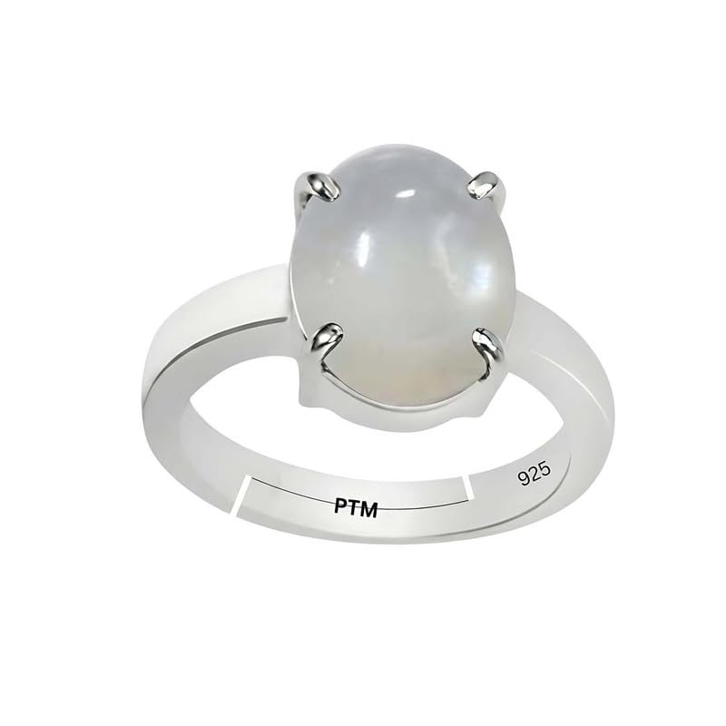 ptm Natural Moonstone/Ch&rakant 3.25 Ratti to 10.25 Ratti or 3 Carat to 9.5 Carat Astrological Certified Gemstone Sterling Silver/bis Hallmark Adjustable Ring for Men & Women-picture-34