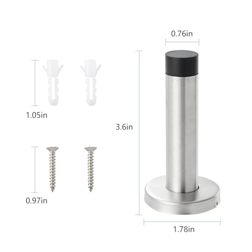 HOME MASTER HARDWARE 2 Pack Satin Nickel Door Stoppers – 3.5 Inch 304 Stainless Steel Door Stop Bumper, Door Holder Wall Protector with Sound Dampening