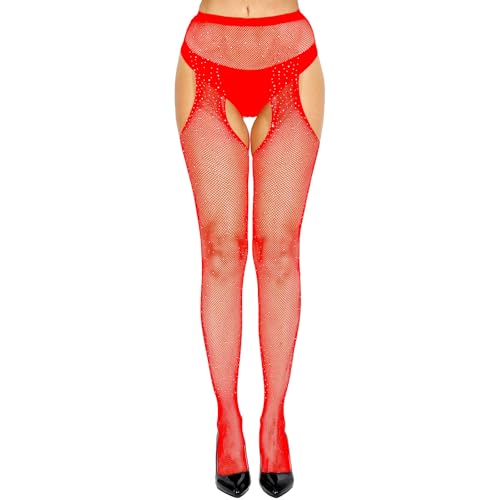 DTWAWA Sparkly Fishnet Tights for Womens Rhinestone High Waist Pantyhose4