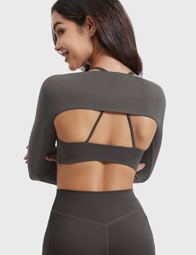 Image of YEOREO Women Crop Top Long Sleeve Bolero Open Front Workout Cropped Shirts Sports Shrug