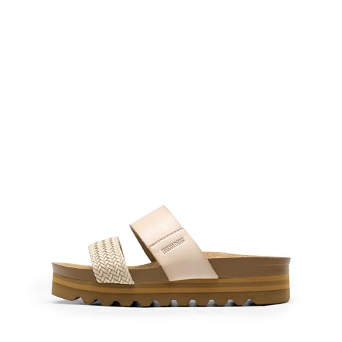 DREAM PAIRS DREAM PAIRS Women's Platform Wedge Sandals with Arch Support, Comfortable Beach Slip-on Flat Sandals, Casual 2-Strap Cork Cushion Slides for Women,Size 11,Beige-Pu,SDPW2415W