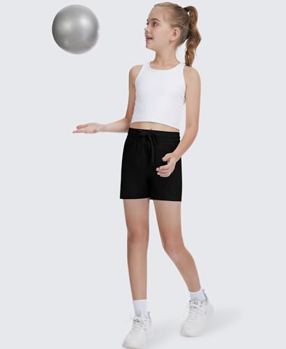 DOCUMO Girls Athletic Shorts with Pockets, Quick Dry Running Shorts for Kids Teen Girls Workout Gym Sports Shorts (Black,X-Large) — view 3