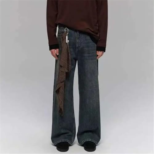 Men'skorean Style Denim Pants Solid Color Washing Wide Leg Straight Jeans Trousers3