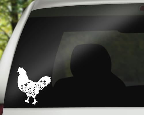 Image of Floral Chicken Decal | Farm Animal Decal | Farming Car Decal | Chicken Decal Bumper Sticker Window Laptop Tumbler Decal | 4.8 inch x 5.5 inch Size White | Made in USA | DECALBUNNY