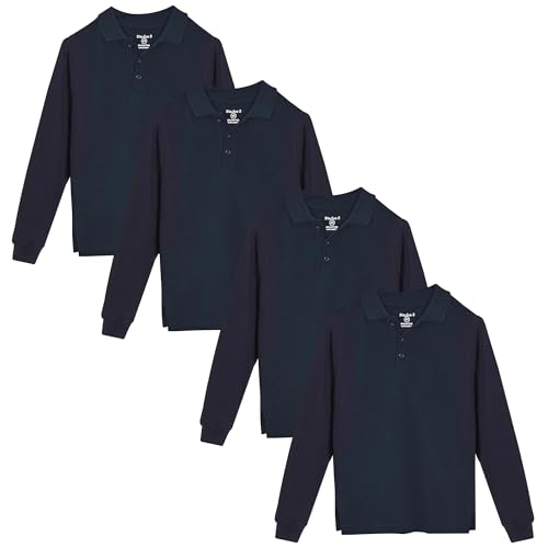 Image of Studio 3 Boy's - 4-Pack School Uniform Short and Long Sleeve Pique Polo Shirts