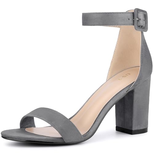 Allegra K Women's High Chunky Heel Ankle Strap Deep Grey Heels Sandals 8.5 M US