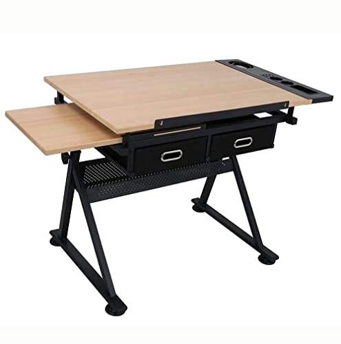 tonchean Drafting Table Drawing Desk Art Desk Adjustable Height with Drawers, Tilting Tabletop Artist Desk Drafting Desk Painting Desk Artist Table with Storage for Home Office
