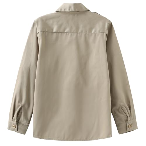 GRANDWISH Boys Long Sleeve Button-Down Shirt, Kids Work Shirt, Khaki Size 6-142