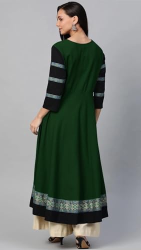 Image of HF HOLYDAY FASHION Cotton Silk Anarkali Printed Border Long Umbrella Gown Kurta for Women