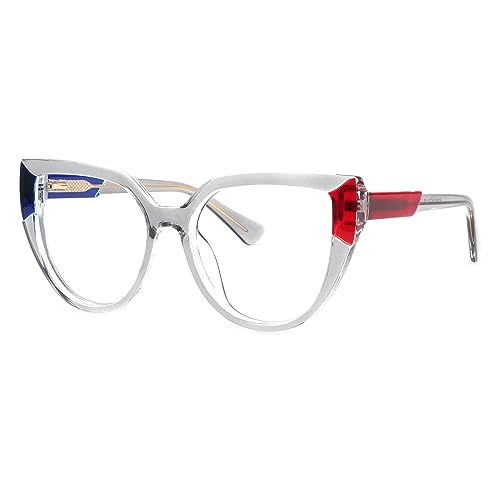 Image of Zeelool Stylish Oversized Cat Eye Blue Light Blocking Glasses for Women Joyce ZJGT550502-02 Grey /Red /Blue