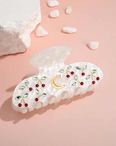 Image of CHLINS Initial Cherry Hair Clips for Women Girls - Cute Glitter Monogram Claw Clips with Rhinestone Cherry Print Hair Accessories, Ideal Birthday Bridesmaid Gifts for Teens Girls, Letter C