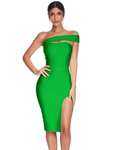 Image of meilun Women's One Shoulder Bandage Dresses for Women Wedding Guest Sexy Formal Midi Dress
