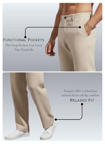 Image of Linen Pants for man | Lower for man | Chinos for Casual Wear |Straight fit Trouser for Men | Elastic Waist Brethable Summer Pants for Regular, Office Wear