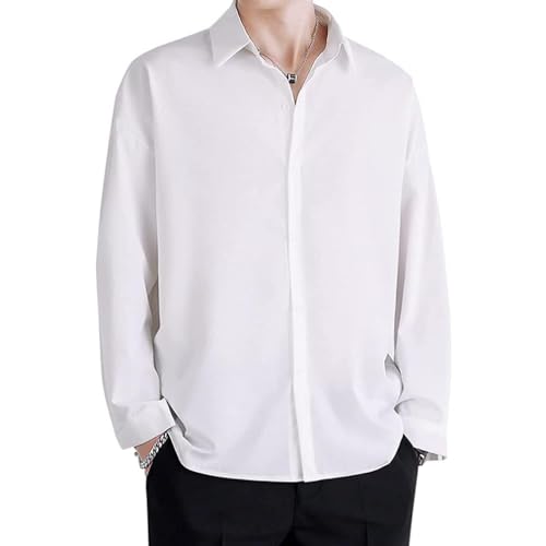[GUTHONG] シャツ メンズ 半袖 長袖 夏 服 メンズ 大きいサイズ ワイシャツ カジュアル 通気性 シンプル オシャレ ゆったり 柔らかい 無地 人気 春夏秋 メンズ シャツ long white Lのサムネイル