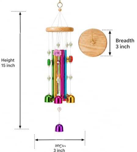 Image of Decorative Wind Chime for Home | Wooden House with Bells Colourful Beads | Positive Energy Balcony Living Room Hall Garden Home Decor (Multicolor)