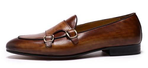 Santimon Men's Loafers Slip On Dress Casual Prom Suit Shoes Genuine Leather Monk Strap Penny Loafers Mens Fashion Wedding Tuexdo Business Formal Loafer Comfortable Walking Shoes2